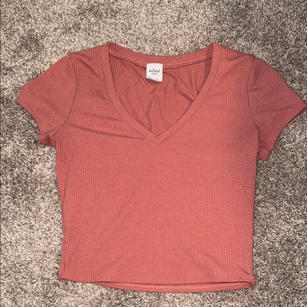 LOFT Pink Cropped Fitted T-Shirt